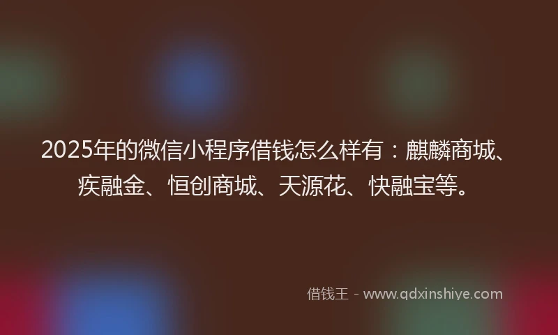 2025年的微信小程序借钱怎么样有：麒麟商城、疾融金、恒创商城、天源花、快融宝等。