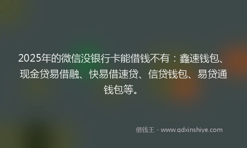 2025年的微信没银行卡能借钱不有：鑫速钱包、现金贷易借融、快易借速贷、信贷钱包、易贷通钱包等。