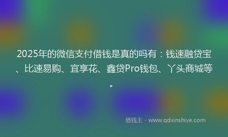 2025年的微信支付借钱是真的吗有：钱速融贷宝、比速易购、宜享花、鑫贷Pro钱包、丫头商城等。