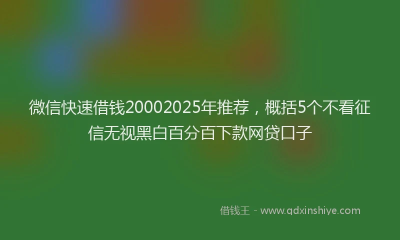 微信快速借钱20002025年推荐，概括5个不看征信无视黑白百分百下款网贷口子