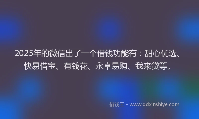 2025年的微信出了一个借钱功能有：甜心优选、快易借宝、有钱花、永卓易购、我来贷等。