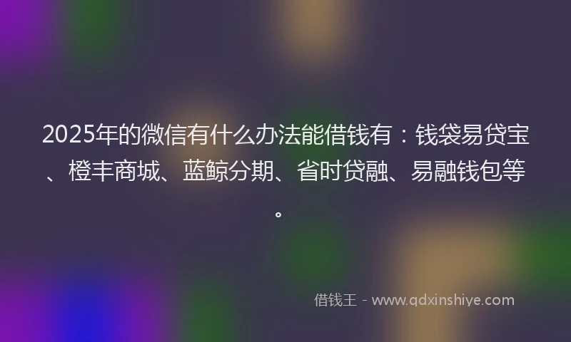 2025年的微信有什么办法能借钱有：钱袋易贷宝、橙丰商城、蓝鲸分期、省时贷融、易融钱包等。
