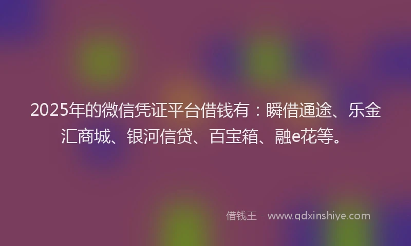 2025年的微信凭证平台借钱有：瞬借通途、乐金汇商城、银河信贷、百宝箱、融e花等。