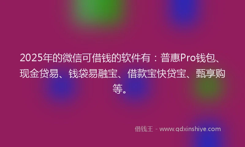 2025年的微信可借钱的软件有：普惠Pro钱包、现金贷易、钱袋易融宝、借款宝快贷宝、甄享购等。