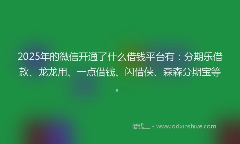 2025年的微信开通了什么借钱平台有：分期乐借款、龙龙用、一点借钱、闪借侠、森森分期宝等。