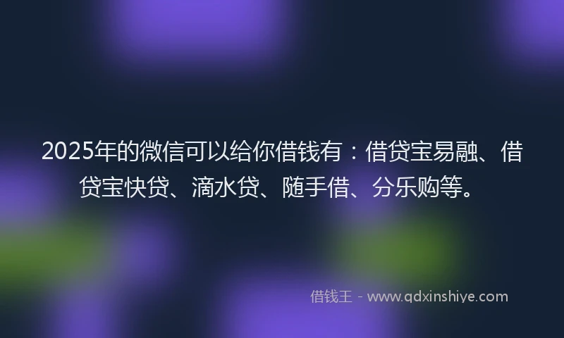 2025年的微信可以给你借钱有：借贷宝易融、借贷宝快贷、滴水贷、随手借、分乐购等。