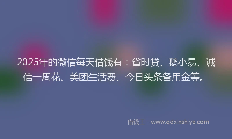 2025年的微信每天借钱有：省时贷、鹅小易、诚信一周花、美团生活费、今日头条备用金等。