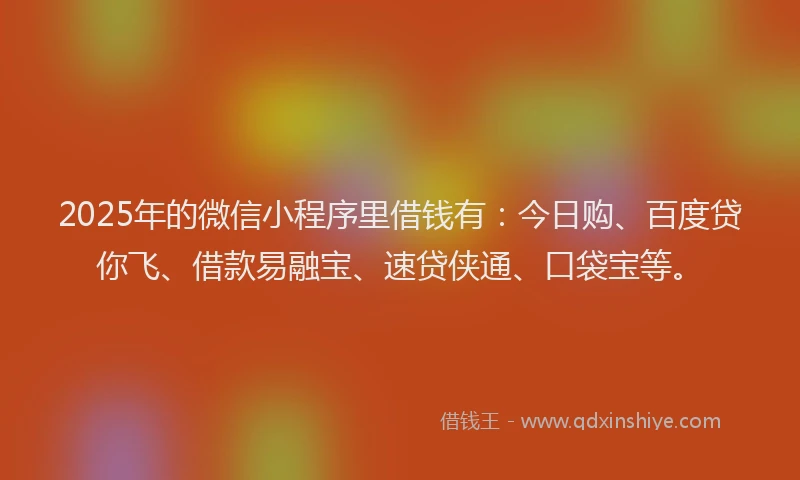 2025年的微信小程序里借钱有：今日购、百度贷你飞、借款易融宝、速贷侠通、口袋宝等。