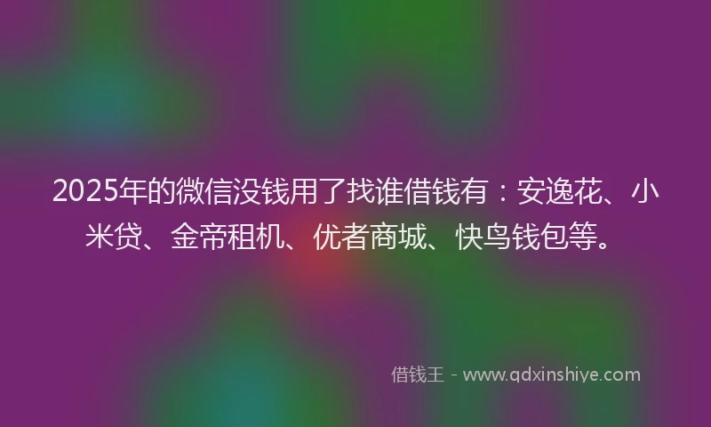 2025年的微信没钱用了找谁借钱有：安逸花、小米贷、金帝租机、优者商城、快鸟钱包等。