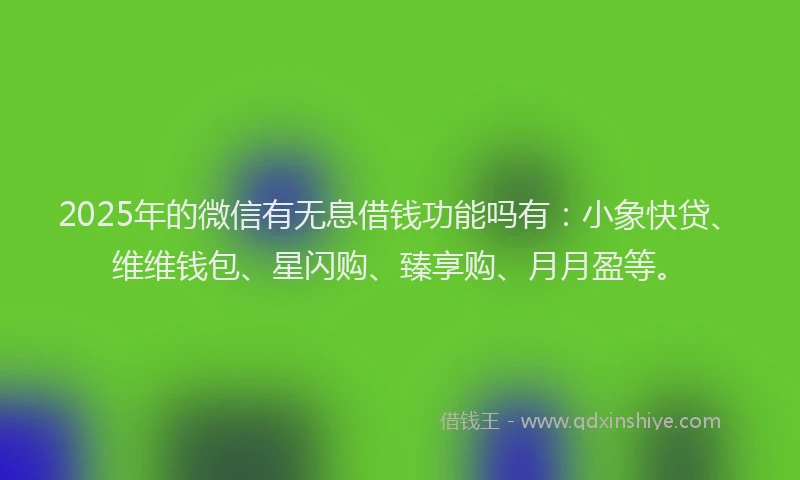 2025年的微信有无息借钱功能吗有：小象快贷、维维钱包、星闪购、臻享购、月月盈等。