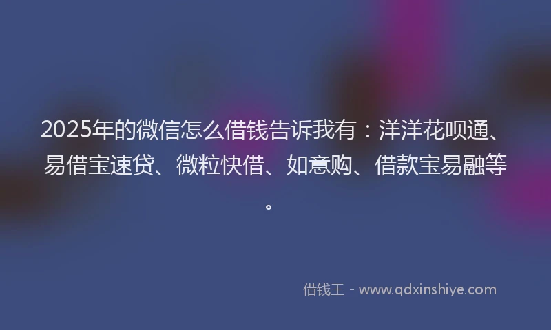 2025年的微信怎么借钱告诉我有：洋洋花呗通、易借宝速贷、微粒快借、如意购、借款宝易融等。
