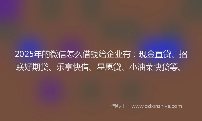 2025年的微信怎么借钱给企业有：现金直贷、招联好期贷、乐享快借、星愿贷、小油菜快贷等。