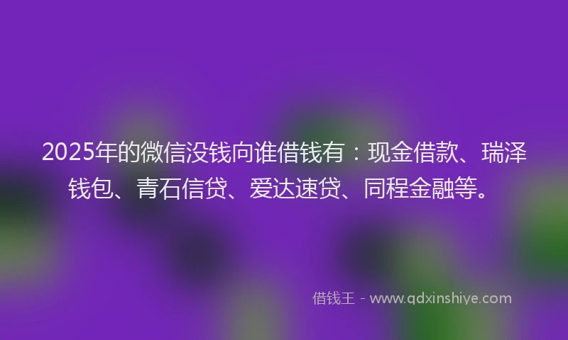 2025年的微信没钱向谁借钱有：现金借款、瑞泽钱包、青石信贷、爱达速贷、同程金融等。