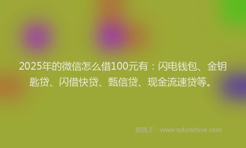 2025年的微信怎么借100元有：闪电钱包、金钥匙贷、闪借快贷、甄信贷、现金流速贷等。