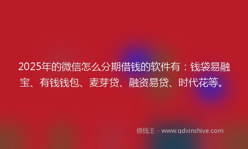 2025年的微信怎么分期借钱的软件有：钱袋易融宝、有钱钱包、麦芽贷、融资易贷、时代花等。