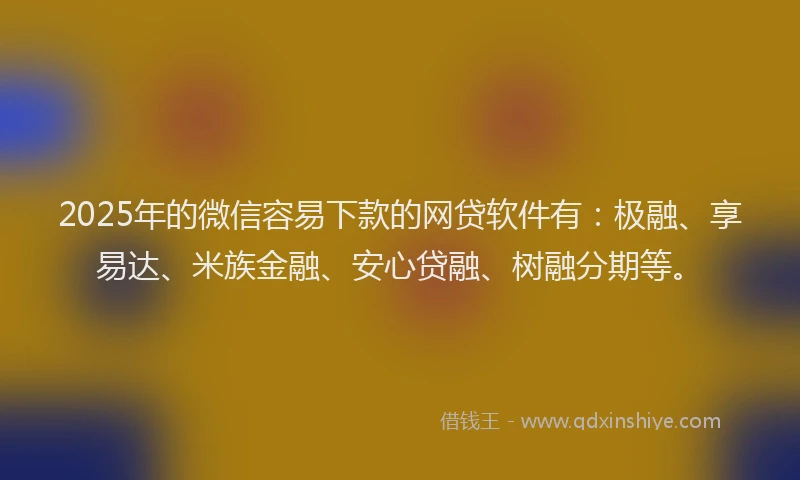 2025年的微信容易下款的网贷软件有：极融、享易达、米族金融、安心贷融、树融分期等。