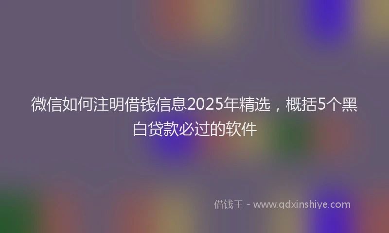 微信如何注明借钱信息2025年精选，概括5个黑白贷款必过的软件