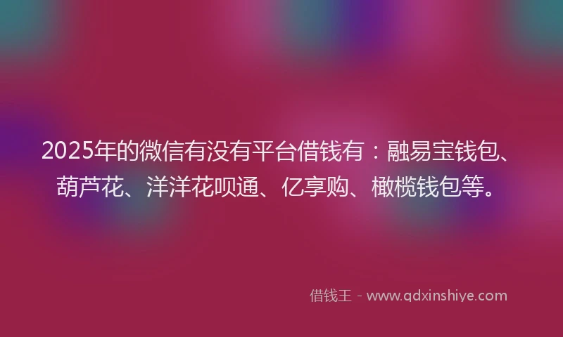 2025年的微信有没有平台借钱有：融易宝钱包、葫芦花、洋洋花呗通、亿享购、橄榄钱包等。
