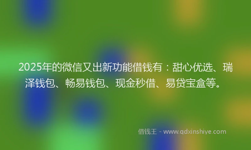 2025年的微信又出新功能借钱有：甜心优选、瑞泽钱包、畅易钱包、现金秒借、易贷宝盒等。