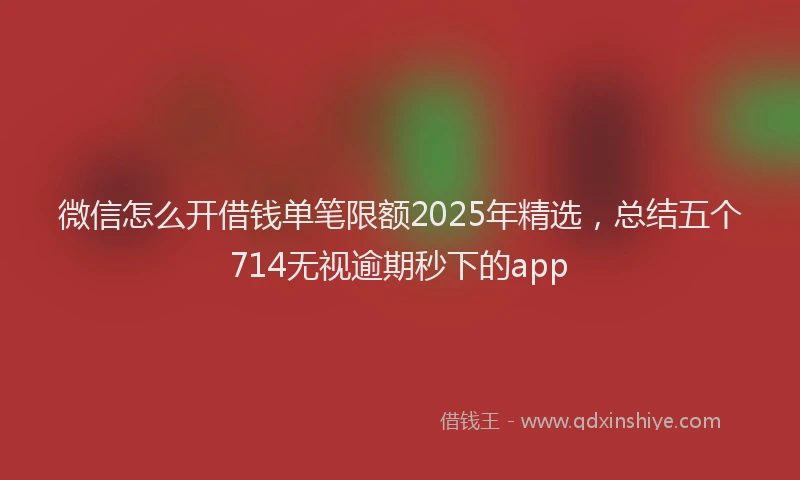 微信怎么开借钱单笔限额2025年精选，总结五个714无视逾期秒下的app