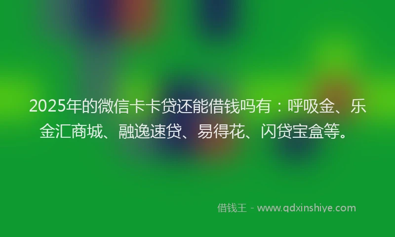 2025年的微信卡卡贷还能借钱吗有：呼吸金、乐金汇商城、融逸速贷、易得花、闪贷宝盒等。