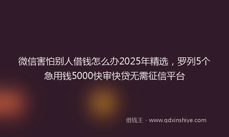 微信害怕别人借钱怎么办2025年精选，罗列5个急用钱5000快审快贷无需征信平台