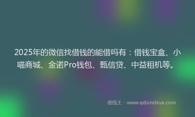 2025年的微信找借钱的能借吗有：借钱宝盒、小喵商城、金诺Pro钱包、甄信贷、中益租机等。