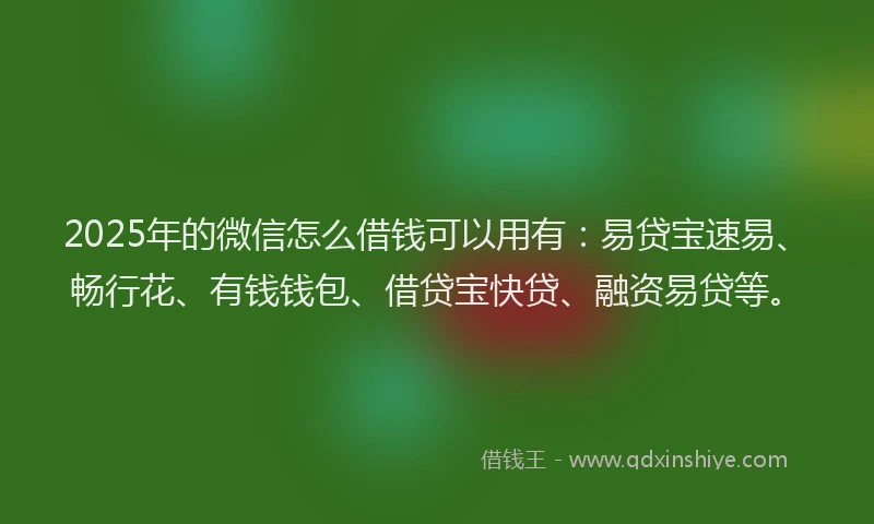 2025年的微信怎么借钱可以用有：易贷宝速易、畅行花、有钱钱包、借贷宝快贷、融资易贷等。