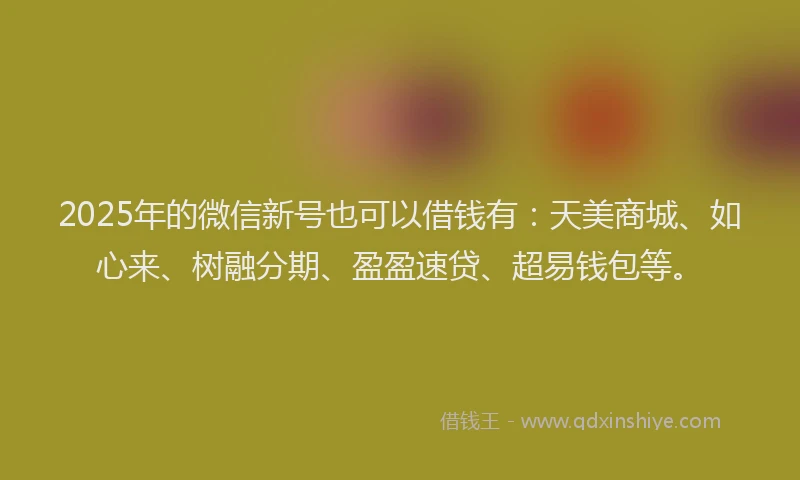 2025年的微信新号也可以借钱有：天美商城、如心来、树融分期、盈盈速贷、超易钱包等。