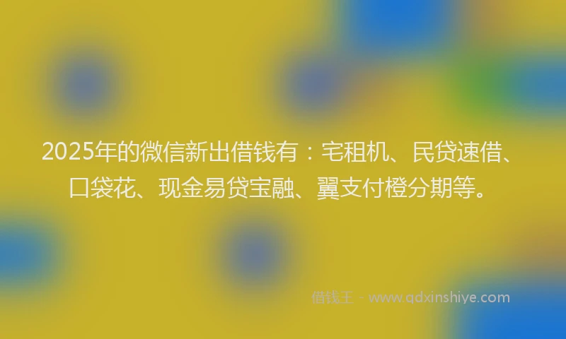 2025年的微信新出借钱有：宅租机、民贷速借、口袋花、现金易贷宝融、翼支付橙分期等。