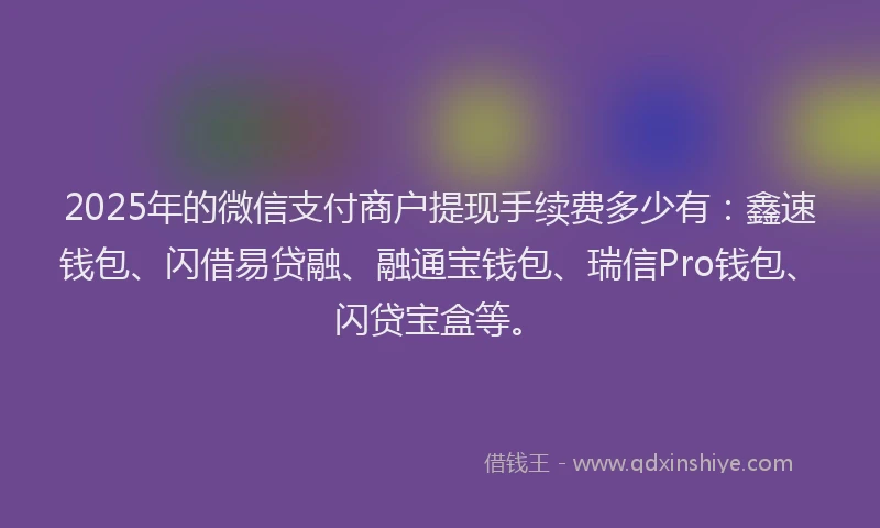 2025年的微信支付商户提现手续费多少有：鑫速钱包、闪借易贷融、融通宝钱包、瑞信Pro钱包、闪贷宝盒等。