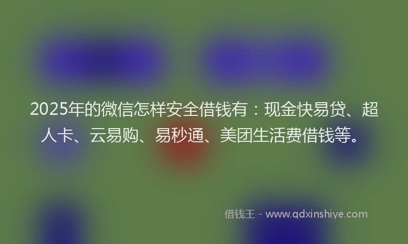 2025年的微信怎样安全借钱有：现金快易贷、超人卡、云易购、易秒通、美团生活费借钱等。