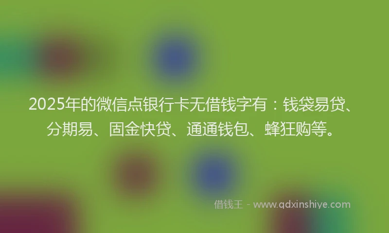 2025年的微信点银行卡无借钱字有：钱袋易贷、分期易、固金快贷、通通钱包、蜂狂购等。