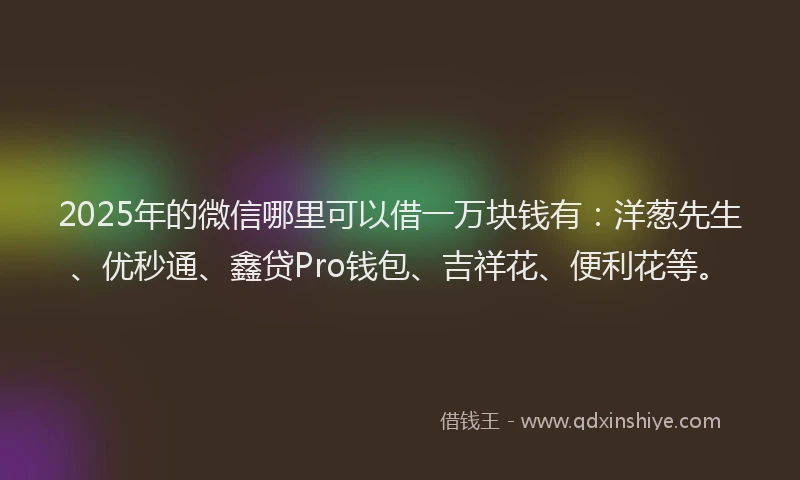 2025年的微信哪里可以借一万块钱有：洋葱先生、优秒通、鑫贷Pro钱包、吉祥花、便利花等。