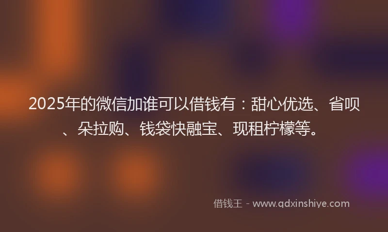 2025年的微信加谁可以借钱有：甜心优选、省呗、朵拉购、钱袋快融宝、现租柠檬等。