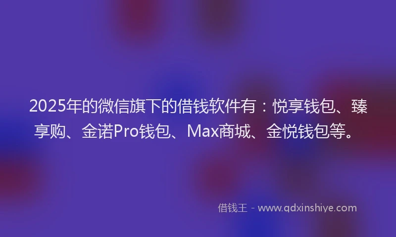 2025年的微信旗下的借钱软件有：悦享钱包、臻享购、金诺Pro钱包、Max商城、金悦钱包等。