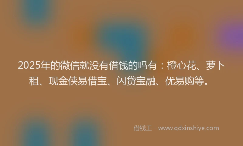 2025年的微信就没有借钱的吗有：橙心花、萝卜租、现金侠易借宝、闪贷宝融、优易购等。