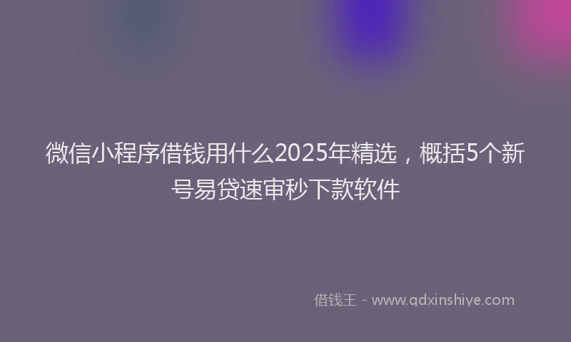 微信小程序借钱用什么2025年精选，概括5个新号易贷速审秒下款软件
