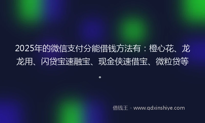 2025年的微信支付分能借钱方法有：橙心花、龙龙用、闪贷宝速融宝、现金侠速借宝、微粒贷等。