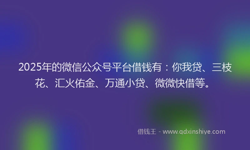 2025年的微信公众号平台借钱有：你我贷、三枝花、汇火佑金、万通小贷、微微快借等。