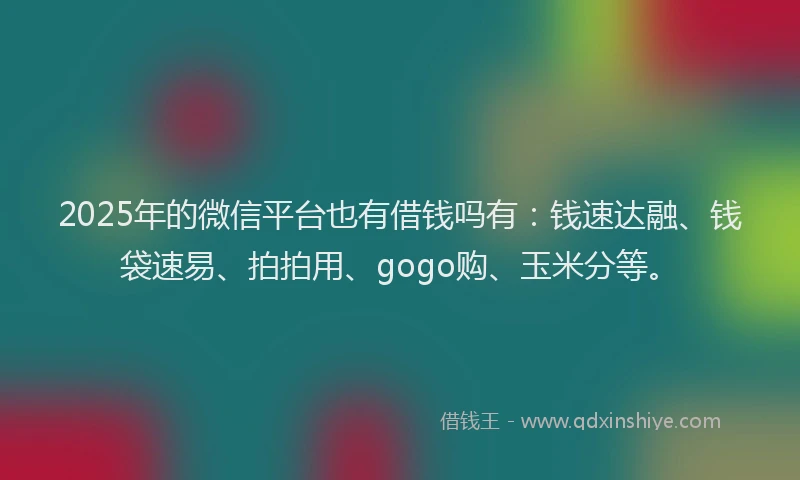 2025年的微信平台也有借钱吗有：钱速达融、钱袋速易、拍拍用、gogo购、玉米分等。