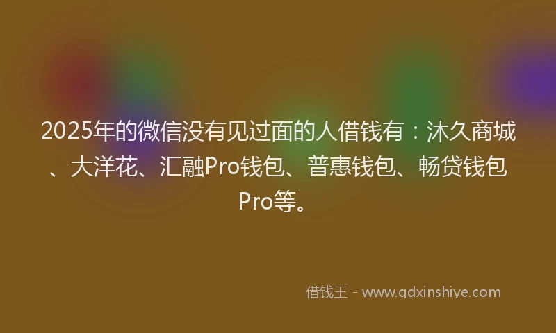 2025年的微信没有见过面的人借钱有：沐久商城、大洋花、汇融Pro钱包、普惠钱包、畅贷钱包Pro等。