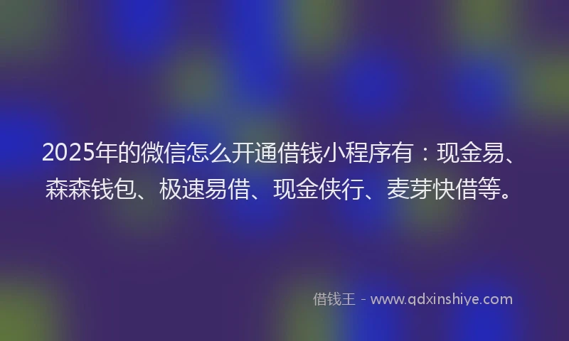2025年的微信怎么开通借钱小程序有：现金易、森森钱包、极速易借、现金侠行、麦芽快借等。