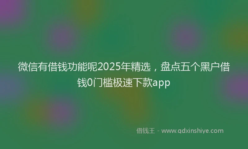 微信有借钱功能呢2025年精选，盘点五个黑户借钱0门槛极速下款app