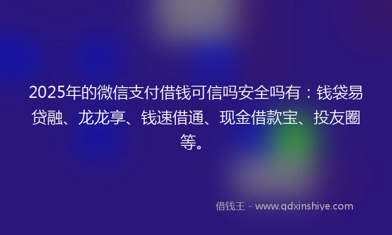 2025年的微信支付借钱可信吗安全吗有：钱袋易贷融、龙龙享、钱速借通、现金借款宝、投友圈等。
