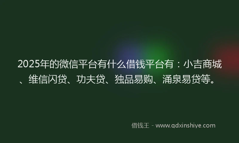 2025年的微信平台有什么借钱平台有：小吉商城、维信闪贷、功夫贷、独品易购、涌泉易贷等。