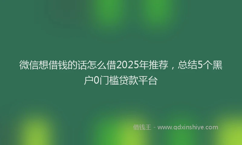 微信想借钱的话怎么借2025年推荐，总结5个黑户0门槛贷款平台
