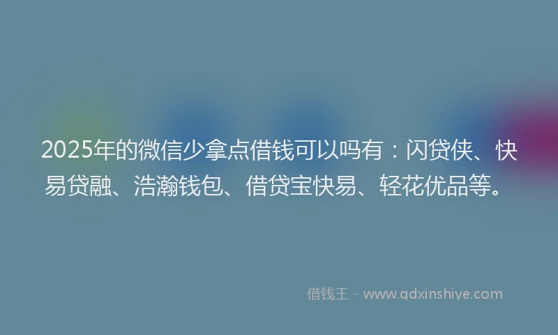 2025年的微信少拿点借钱可以吗有：闪贷侠、快易贷融、浩瀚钱包、借贷宝快易、轻花优品等。