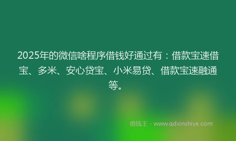 2025年的微信啥程序借钱好通过有：借款宝速借宝、多米、安心贷宝、小米易贷、借款宝速融通等。