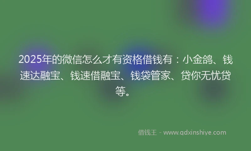 2025年的微信怎么才有资格借钱有：小金鸽、钱速达融宝、钱速借融宝、钱袋管家、贷你无忧贷等。